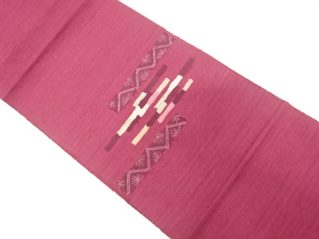 アンティーク　変わり横段に草葉模様織り出し名古屋帯（着用可）